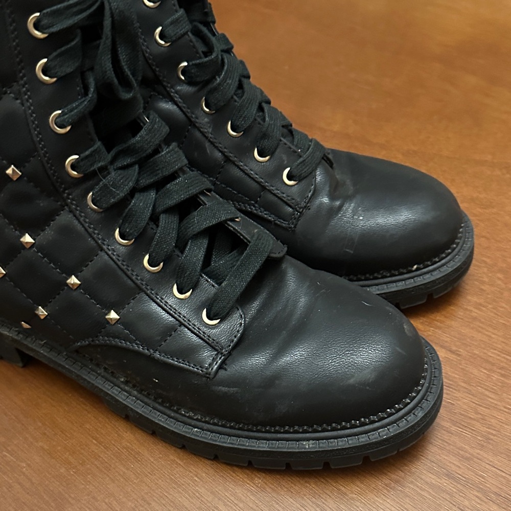 Bebe Black Quilted Boots with Gold Studs - Picture 4 of 13